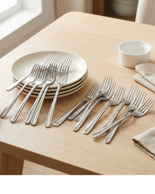 Smsco Stainless Steel Dessert Forks Set of 12 15 cm Mirror Finish - Lifestyle view